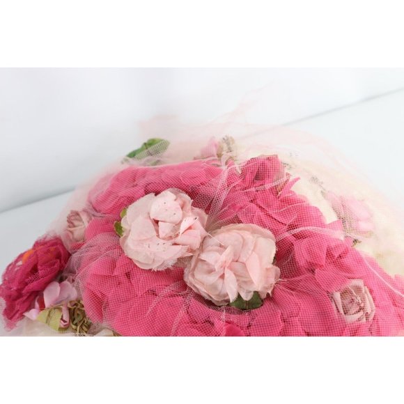 Vintage 20s 30s Flapper Girl Roaring 20s Distressed Flower Lace Fishnet Hat 21\